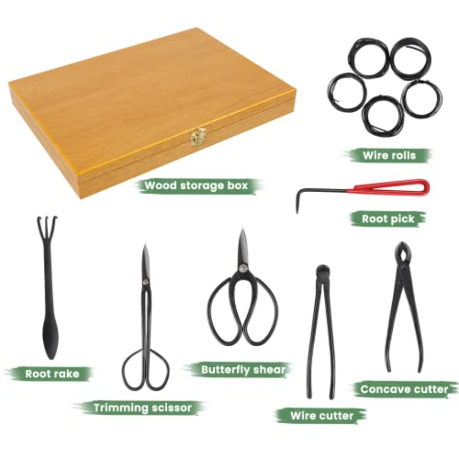 Bonsai Tools Set with Wood Box - Trimming Scissor Set reseña y precio